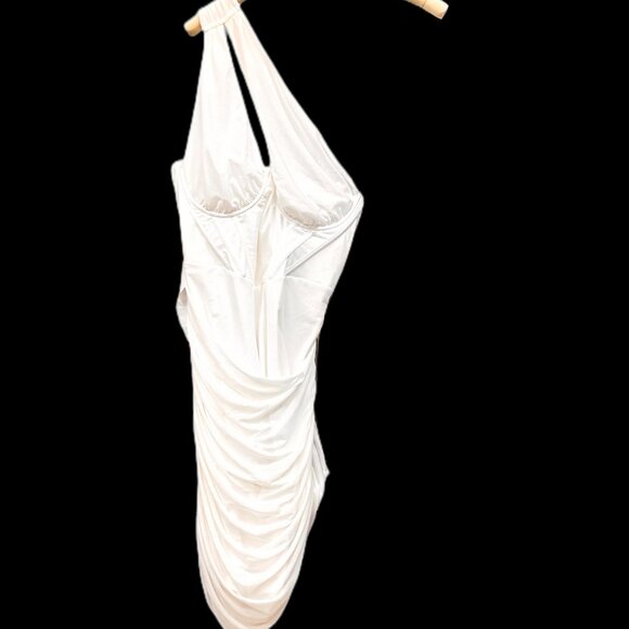 White Ruching Bodycon Corset Inspired Bodice Very Flattering Cocktail Dress XL - Picture 1 of 9
